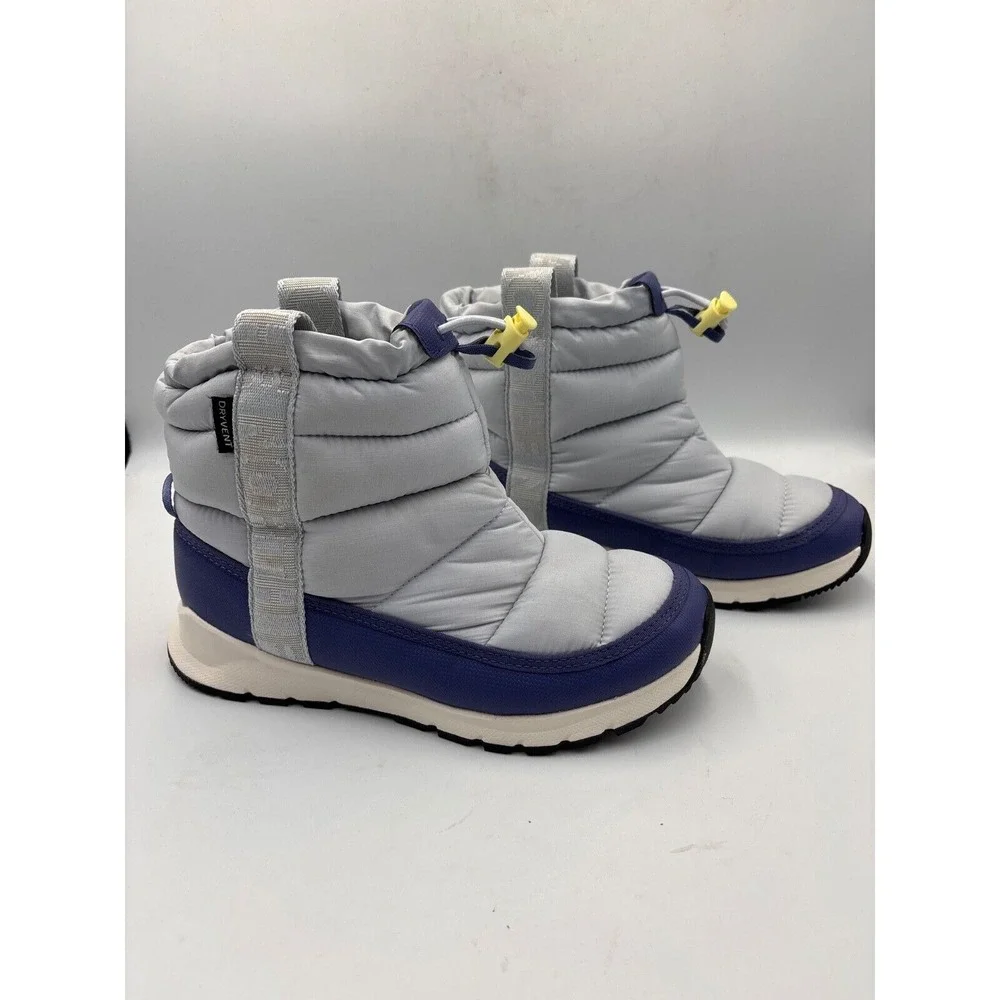 The North Face Big Kids Thermoball Blue and Gray Snow Boots Waterproof‎ Size 4